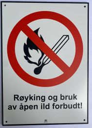 Røyking og bruk av åpen ild forbudt